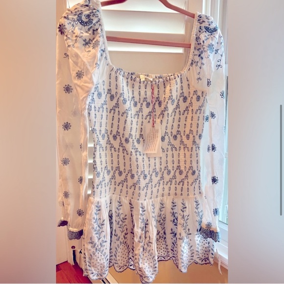 🩵🤍 NWT LOVE SHACK FANCY JACYE RUFFLE LACE MINI DRESS IVORY SHORES!! 🐚 🌊 - Picture 3 of 6